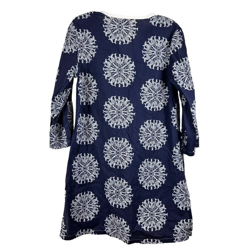 Lilly Pulitzer Navy Blue Printed Beach Cover-Up Tunic Dress Long Sleeve Resort - Picture 8 of 11